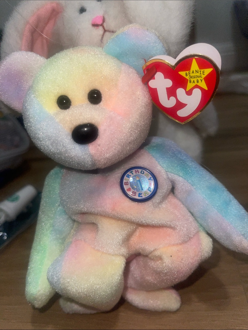 1999 Ty Pastel Rainbow Tie-Dye Beanie Plush Bear
